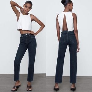 Zara Slim Fit High Rise Black Denim Jeans Straight Leg Modern Fit Women's Size 6